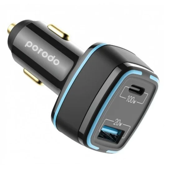 Porodo 105W Dual PD Multi-Port Super-Fast Car Charger - Black